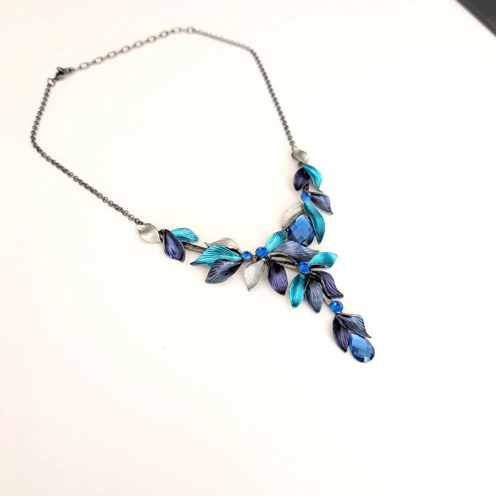 Navy, silver and teal statement necklace